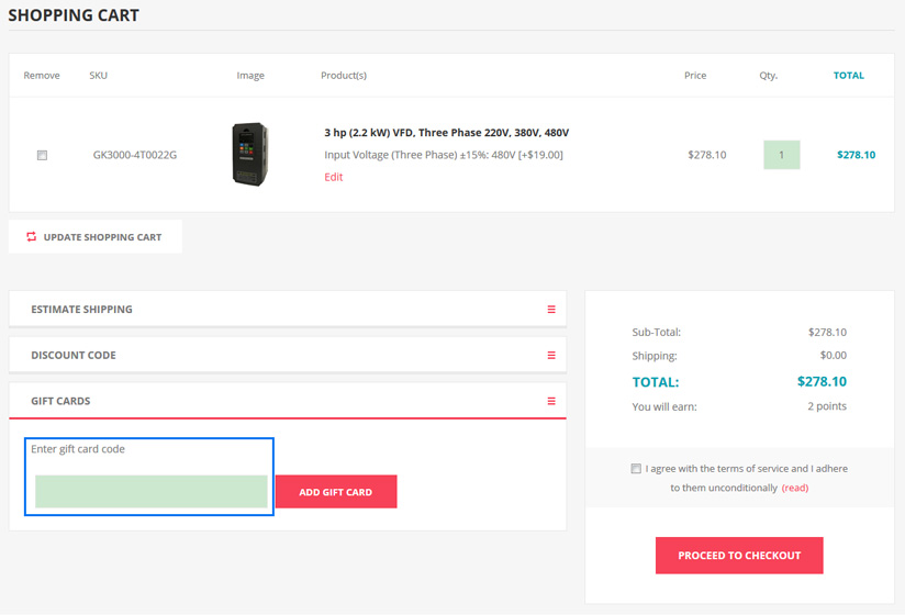 Get a Discount(图5) Enter gift card code before proceeding to checkout