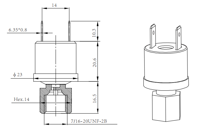 Pressure Switch, 0.2 to 45 Bar(图1) Dimension of pressure switch