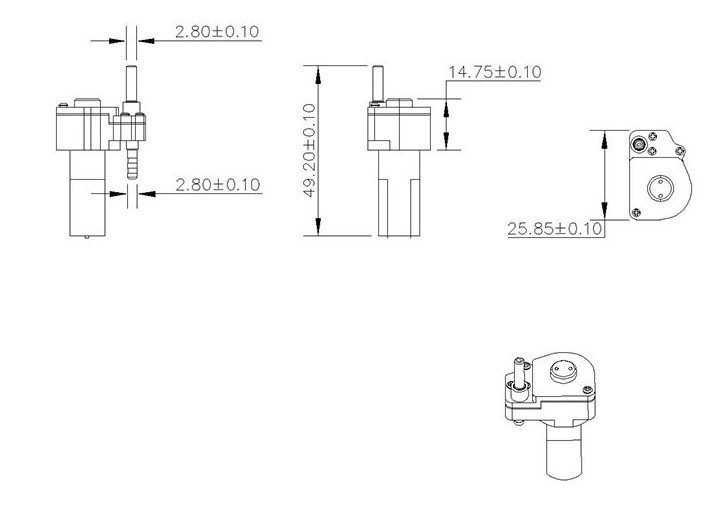 8mL/min DC 3.7V/5V/6V Micro Peristaltic Pump(图1) Dimensions of 8mL/min DC 3.7V/5V/6V Micro Peristaltic Pump