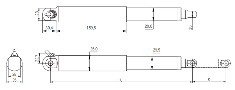Miniature Linear Actuator, 12V/24V, 1000N, 200mm Stroke(图1) Mini 12v/24V linear actuator size