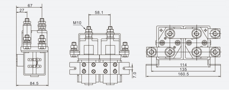 400A DC Reversing Contactor, 2 pole, 12V/24V/48V(图2) dc reversing contactor 400a dimension
