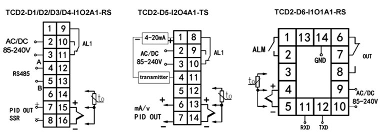 PID Temperature Controller, Dual Digital, Universal Input(图2) PID temperature controller with RS485 or transmitter wiring diagram