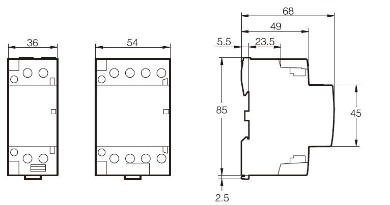 40 amp 4 pole Lighting Contactor, 110V/220V Coil(图2) Lighting Contactor Dimension
