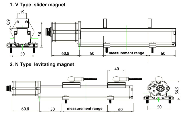 150mm Displacement Measurement Sensor for crusher(图1) magnetostrictive sensor rail type dimensional drawing-a
