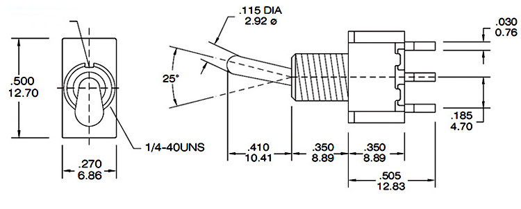 On Off On Toggle Switch, 3 Pin(图1) On off on toggle switch dimension