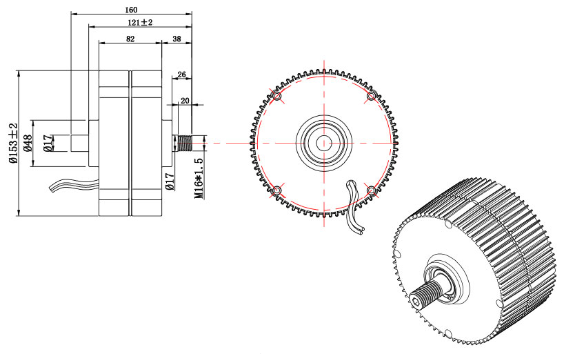 400W 12v/24v/48v Alternator, 3 Phase(图1) 400W generator dimension