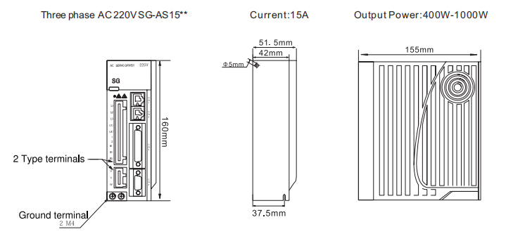AC Servo Drive for 400W-1000W Servo Motor(图2) Servo driver for 400W 1000W motor dimension