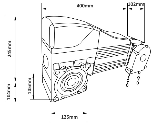 1kW Industrial Door Opener, 150Nm, 55m² Area, 7m(图1) 1kW industrial door opener dimension
