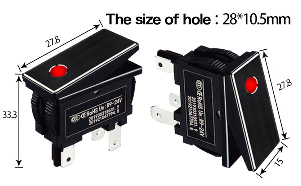 Lighted Rocker Switch, 4 Pin(图2) Lighted rocker switch hole size