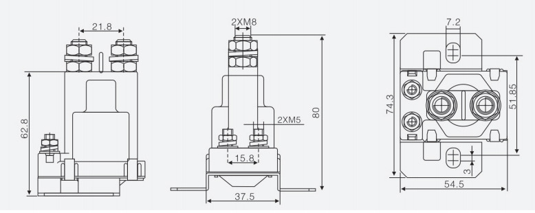 80A DC Contactor, single pole, 12V/24V/48V(图1) 80A DC contactor dimension