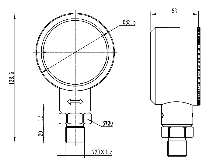 Wireless Digital Pressure Gauge for Air/Steam/Liquid(图1) Dimensions of wireless digital pressure gauge