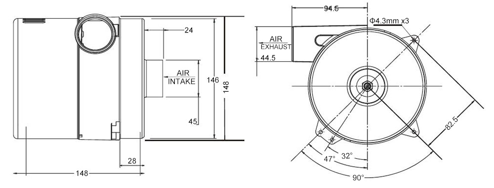 1200W Industrial Air Blower, Variable Speed, 110V/220V(图2) Air blower 90 CFM dimensions