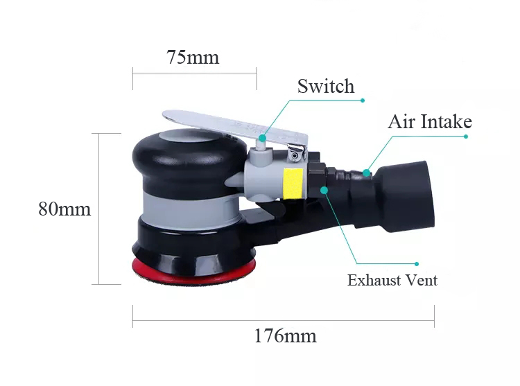 Air Random Orbital Sander, Vacuum, Hand-Held(图2) Round Sander Dimension Drawing (Take the sander with 75mm sanding disc as example)