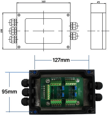 Load Cell Junction Box for Scales, 2/3/4/6/8/10 Inlets to 1 Outlet(图1) Load cell junction box dimension