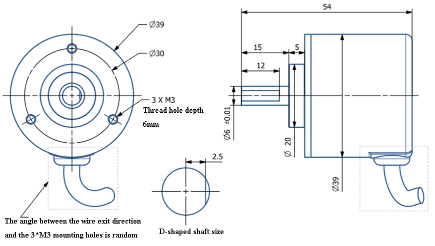 Absolute Encoder, 12 Bit, Multi-turn, RS485/ CAN(图1) Dimension of rotary encoder shaft 6mm