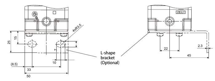 50~1000 mbar 1/8 inch Proportional Pressure Regulator(图2) Dimensions of 50~1000 mbar 1/8 inch Proportional Pressure Regulator with L-shape Bracket