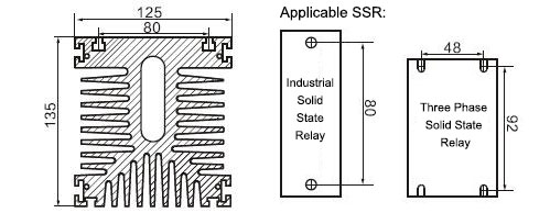 Solid State Relay Heat Sink for Industrial SSR/3-Phase SSR(图1) Solid State Relay Heat Sink Dimension
