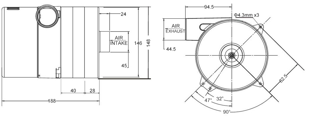 600W Industrial Air Blower, Variable Speed, 110V/220V(图4) Air blower 77 CFM dimensions