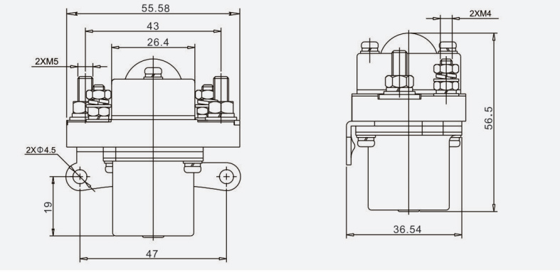 50A DC Contactor, single pole, 12V/24V/48V(图2) 50a dc contactor dimension