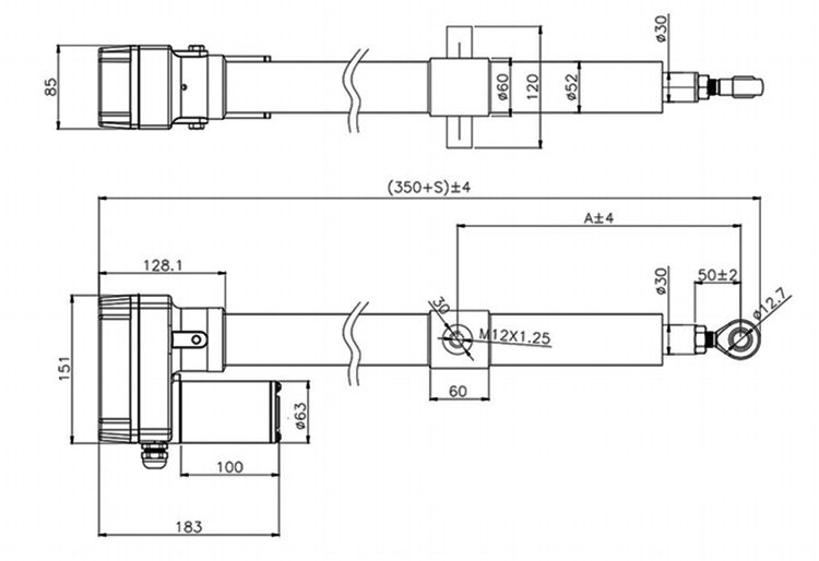 Solar Tracker Linear Actuator, 12V/24V, 8000N, 400mm Stroke(图1) 8000N linear actuator dimensions