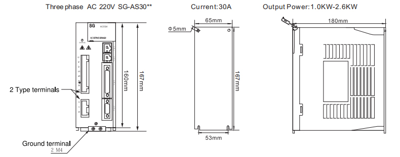 AC Servo Drive for 1kW-2.6kW Servo Motor(图2) servo driver for 1000W 2.6kW servo motor dimension