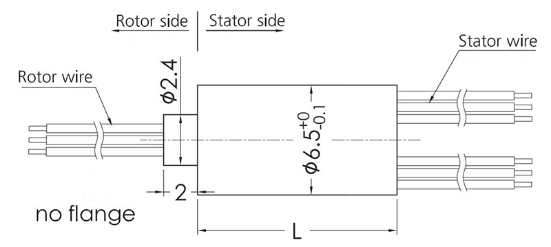 Electrical Miniature Slip Ring, 4/6/8/12 Wires, 1A, 6.5mm(图1) 6.5mm 4/6/8/12 Wires Miniature Slip Ring Dimension Drawing