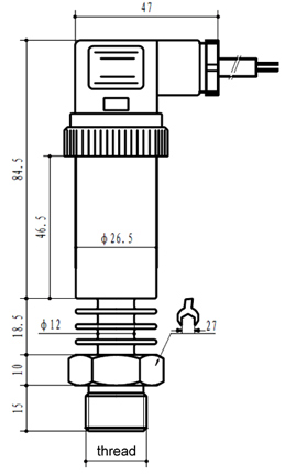 High Temperature Pressure Sensor for Steam/Fuel Oil(图1) High temperature pressure sensor dimensional drawing