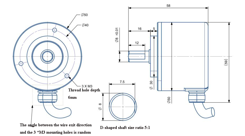 Absolute Encoder, 14 Bit, Single Turn, RS485/ CAN(图5) Dimension od rotary encoder of 8mm of IP67