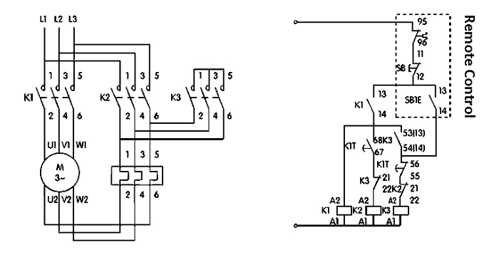 95A Star Delta Starter, 45kW/ 80kW, 220V/ 380V AC(图2) Wiring diagram of star delta starter