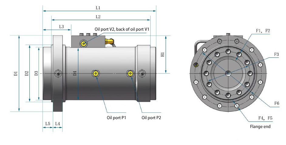 1900~24000 N.m Hydraulic Rotary Actuator, 180°~360°(图2) Dimensions Diagram of 24000 N.m Hydraulic Rotary Actuator, 180°~360°, Flange Installation