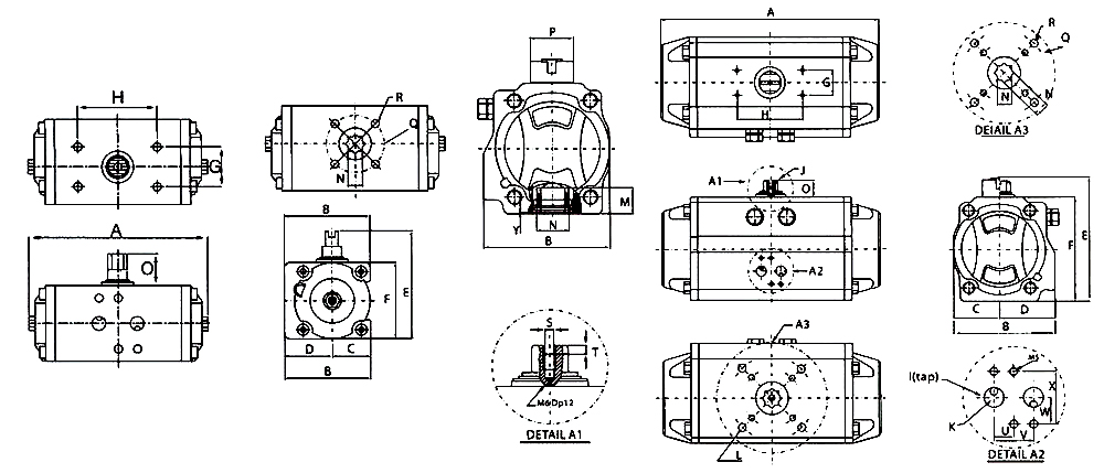 1" Pneumatic Ball Valve, 2 Way/ 3 Way(图4) Pneumatic actuator dimension