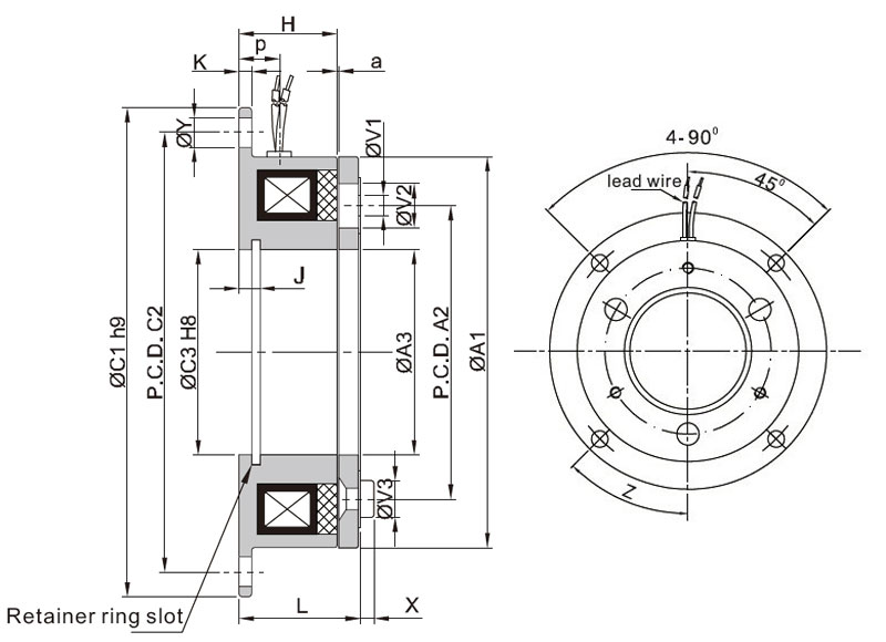 Electromagnetic Brake, DC 24V, 6Nm/200Nm(图1) 24V electromagnetic brake dimension