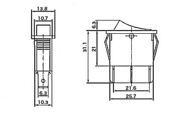 On Off On Rocker Switch, 3 Pin(图1) On off on rocker switch dimension