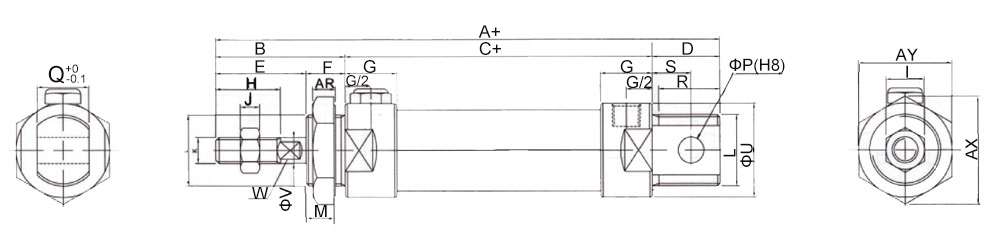 Single Acting Pneumatic Cylinder, 20mm Bore, 75mm Stroke(图1) single acting pneumatic cylinder dimension