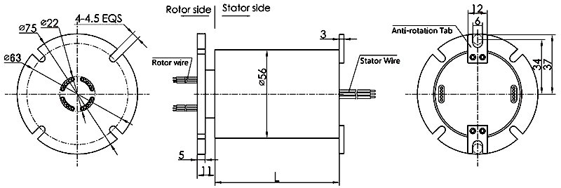 Servo Motor Encoder Slip Ring(图1) Dimension of servo motor encoder slip ring
