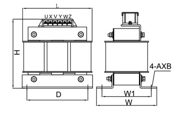 15 hp (11 kW) AC Line Reactor, 3 Phase Output(图1) 2hp 3 phase output reactor