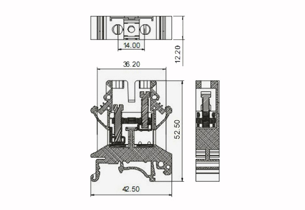 DIN Rail Terminal Block, 101A, 800V(图1) Dimension of UK 16N