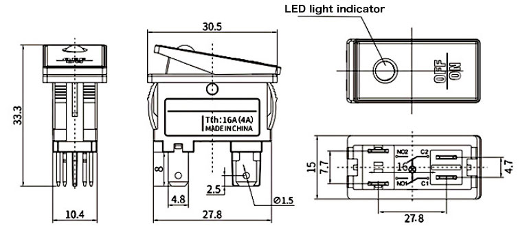 Lighted Rocker Switch, 24V(图1) lighted rocker switch dimension
