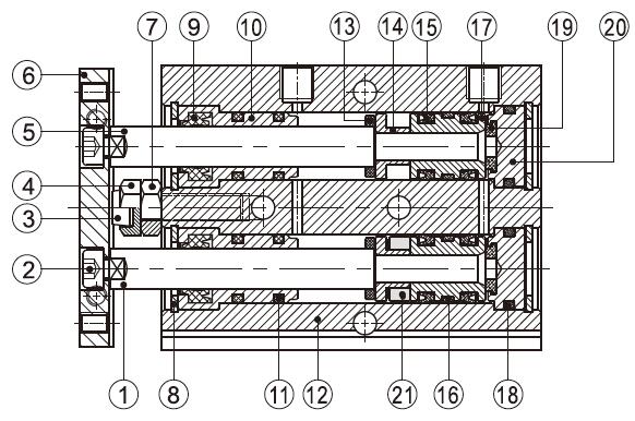Double Rod Cylinder, 40mm Bore, 300mm Stroke, Double Acting(图1) double rod cylinder inner structure and material of major parts