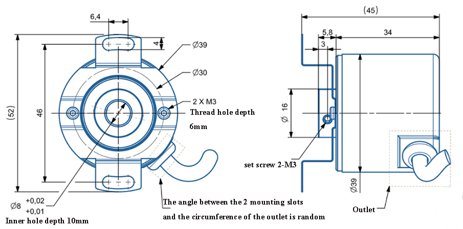 Absolute Encoder, 12 Bit, Multi-turn, RS485/ CAN(图3) Dimension of rotary encoder of blind hole 8mm