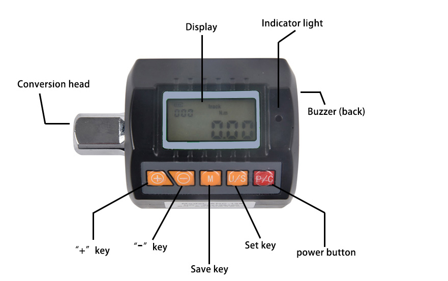 Digital Torque Adapter, 30Nm/ 135Nm/ 200Nm(图1) Product structure of digital torque adapter