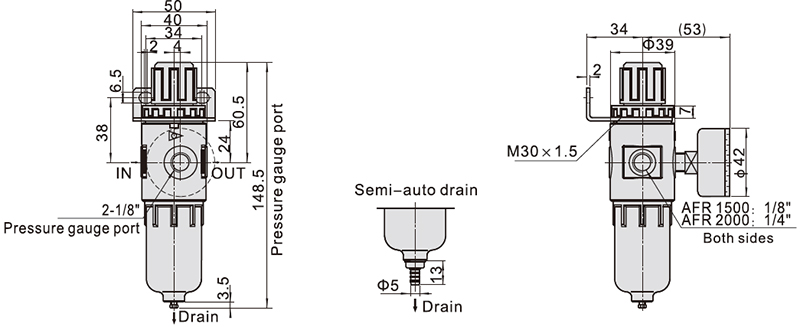 1/8" 1pc Pneumatic Filter AFR1500(图3) 1pc pneumatic filter dimension