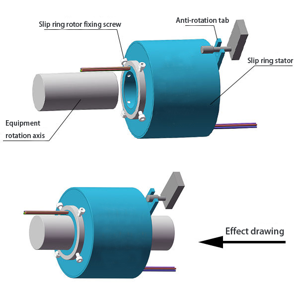 Hole Diameter 100mm Through Bore Slip, Outer Diameter 185mm(图2) Through Bore Slip Ring with Anti-Rotation Tab Installation Diagram
