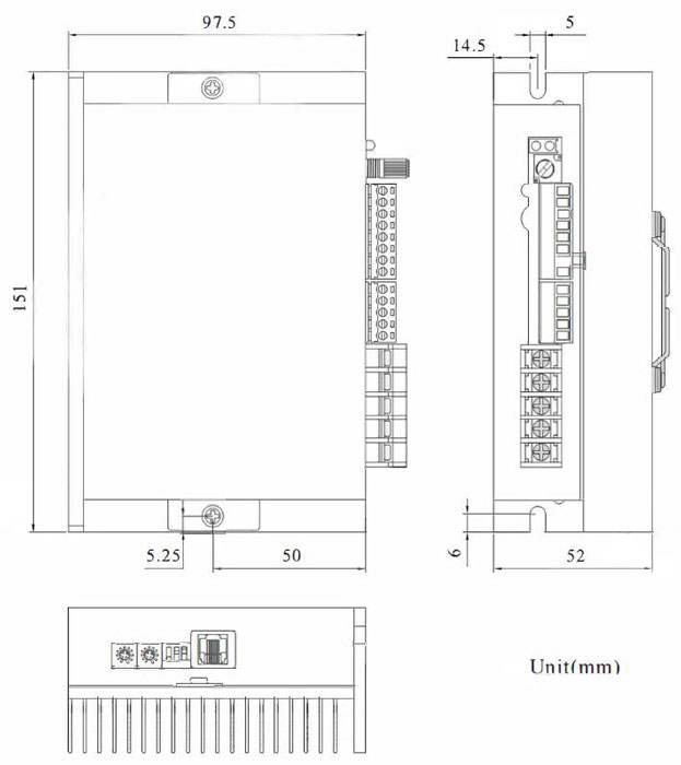 Brushless DC Motor Controller, 18V ~ 52V(图1) Dimensions of BLDC Motor Controller 18V ~ 52V