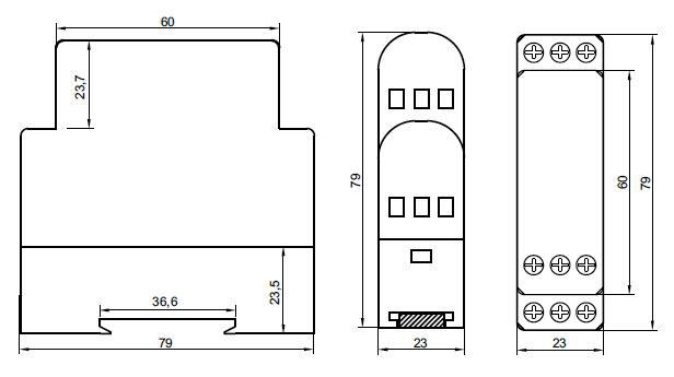 DC Voltage Monitoring Relay, Under/Over Voltage, 12V/24V/48V DC(图2) DC Voltage Monitor Relay Dimension