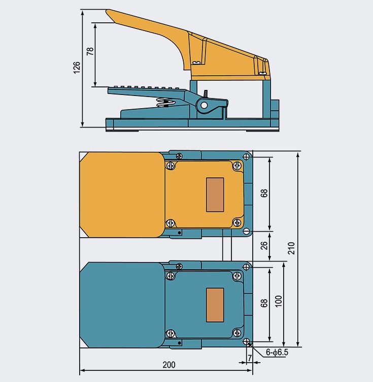 Foot Switch, 250V, 2NO2NC(图1) Dimension of foot switch of CFS-702