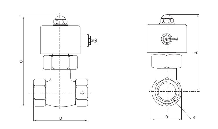 Solenoid Valve, 2 Way, Normally Closed, 24V/220V for steam water air(图1) 2-Way Steam Solenoid Valve NC Dimensions