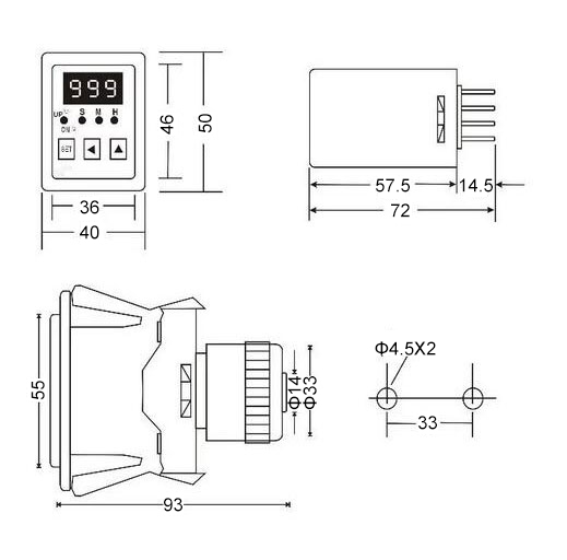Digital Timer Relay, 8 Pin, 12V/24V/220V(图2) TH300 digital timer relay dimension