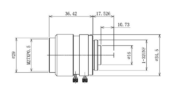 Industrial Camera Lens, Fixed Focus, 2/3", 35mm, F/2, C-Mount(图1) 35mm f/2.0 indstrial camera lens dimension