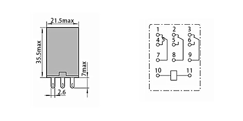 Electromagnetic Relay, 3PDT, 12/24/110/220V coils(图1) HH53PL electromangetic relay dimensions connection diagram